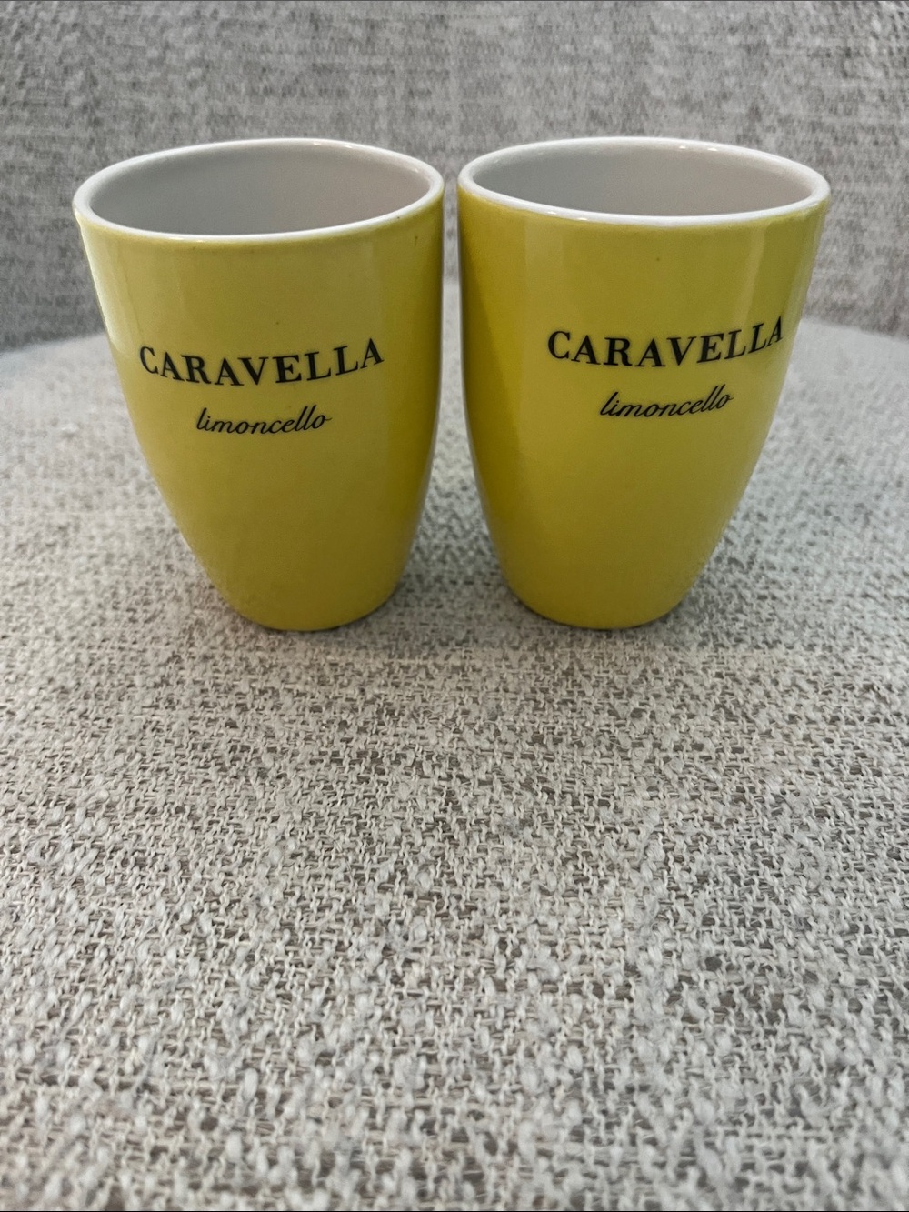 2 Caravella Limoncello oversized drink shot ceramic cups yellow
